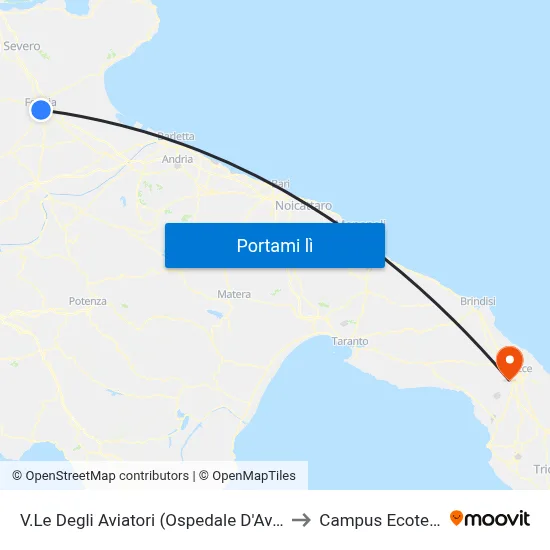 V.Le Degli Aviatori (Ospedale D'Avanzo) to Campus Ecotekne map