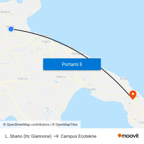 L. Sbano (Itc Giannone) to Campus Ecotekne map
