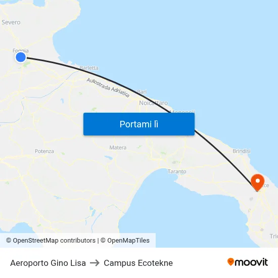 Aeroporto Gino Lisa to Campus Ecotekne map