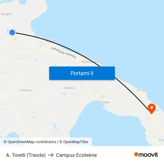 A. Torelli (Trieste) to Campus Ecotekne map