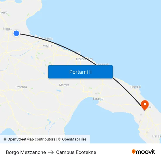 Borgo Mezzanone to Campus Ecotekne map