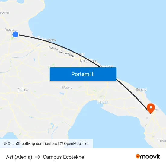 Asi (Alenia) to Campus Ecotekne map
