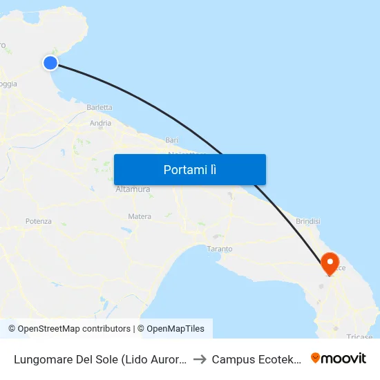 Lungomare Del Sole (Lido Aurora) to Campus Ecotekne map