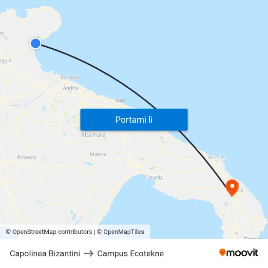 Capolinea Bizantini to Campus Ecotekne map