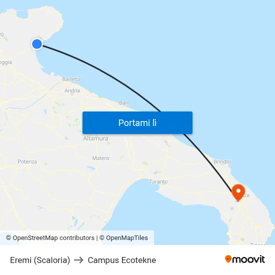 Eremi (Scaloria) to Campus Ecotekne map