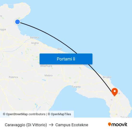 Caravaggio (Di Vittorio) to Campus Ecotekne map