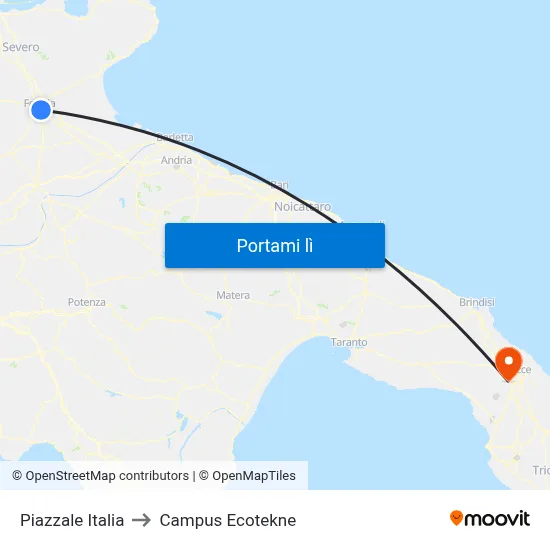 Piazzale Italia to Campus Ecotekne map