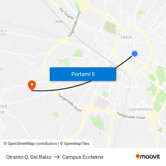 Otranto-O. Del Balzo to Campus Ecotekne map