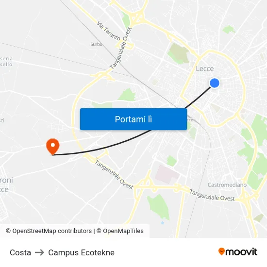 Costa to Campus Ecotekne map