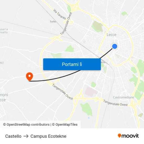 Castello to Campus Ecotekne map