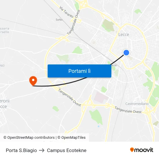 Porta S.Biagio to Campus Ecotekne map