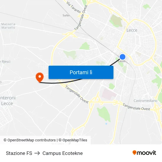 Stazione FS to Campus Ecotekne map