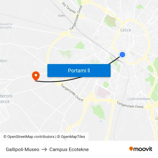 Gallipoli-Museo to Campus Ecotekne map