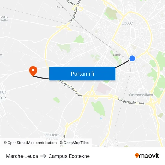 Marche-Leuca to Campus Ecotekne map