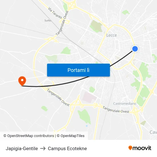 Japigia-Gentile to Campus Ecotekne map