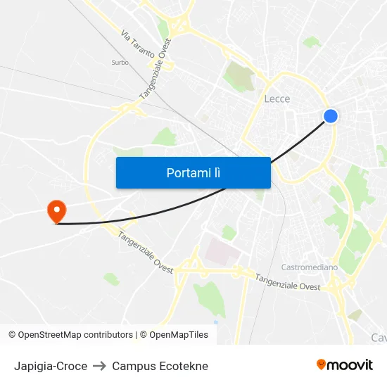 Japigia-Croce to Campus Ecotekne map
