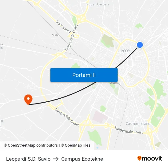 Leopardi-S.D. Savio to Campus Ecotekne map
