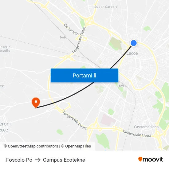 Foscolo-Po to Campus Ecotekne map