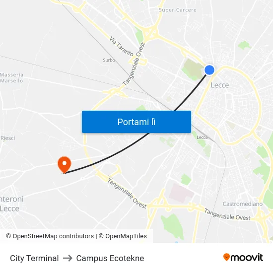 City Terminal to Campus Ecotekne map