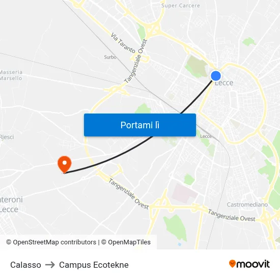 Calasso to Campus Ecotekne map