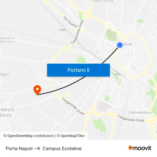 Porta Napoli to Campus Ecotekne map