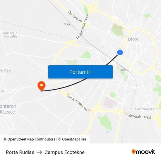 Porta Rudiae to Campus Ecotekne map