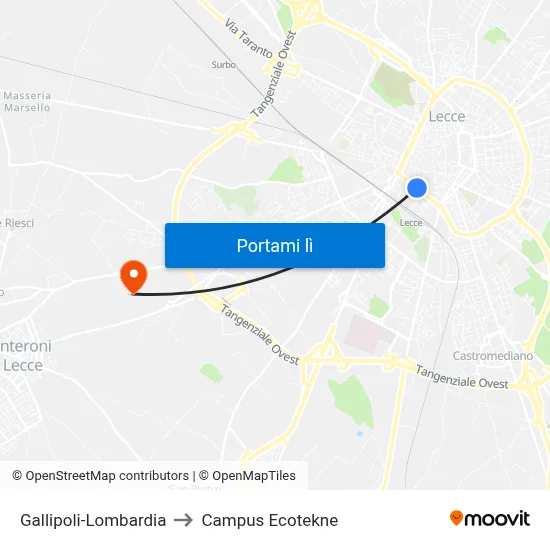 Gallipoli-Lombardia to Campus Ecotekne map