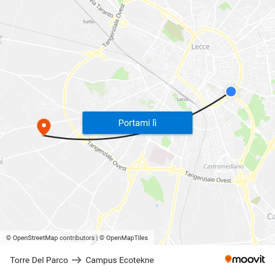 Torre Del Parco to Campus Ecotekne map