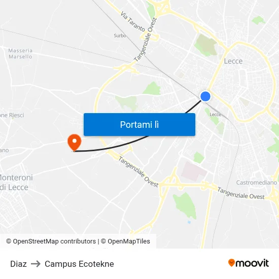 Diaz to Campus Ecotekne map