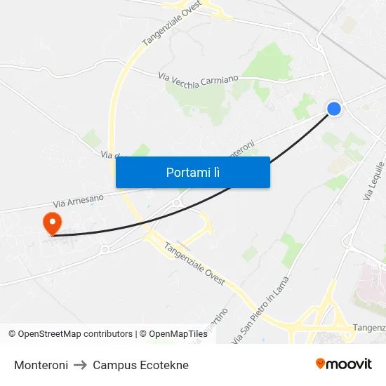 Monteroni to Campus Ecotekne map