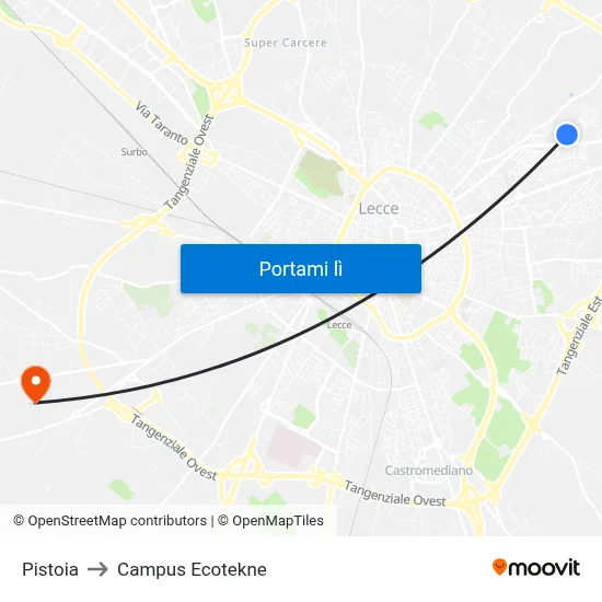 Pistoia to Campus Ecotekne map