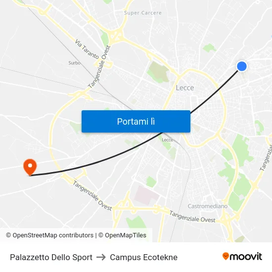 Palazzetto Dello Sport to Campus Ecotekne map