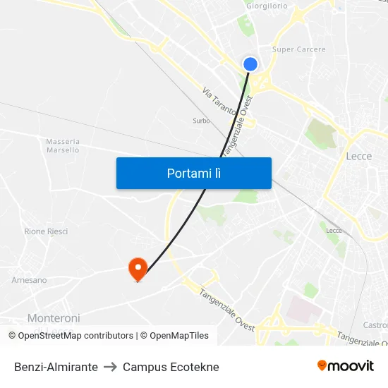 Benzi-Almirante to Campus Ecotekne map