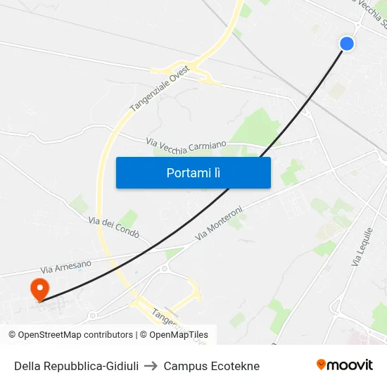 Della Repubblica-Gidiuli to Campus Ecotekne map