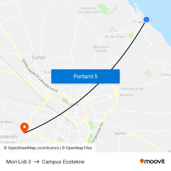 Mori-Lidi 3 to Campus Ecotekne map