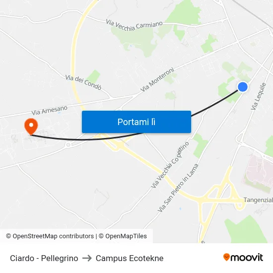 Ciardo - Pellegrino to Campus Ecotekne map