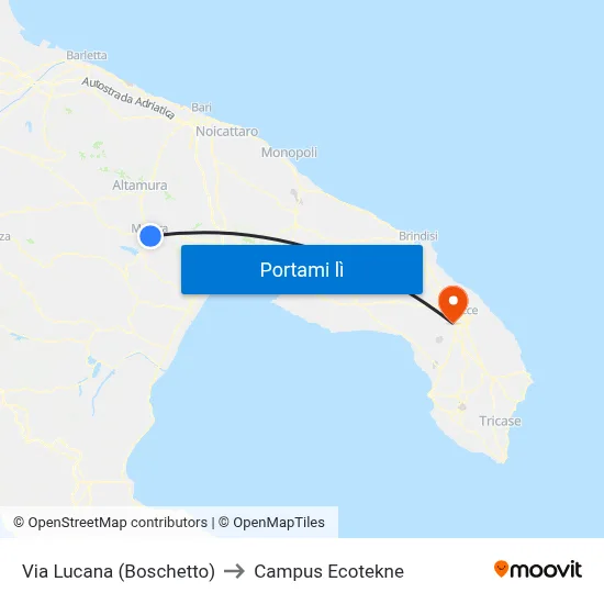 Via Lucana (Boschetto) to Campus Ecotekne map