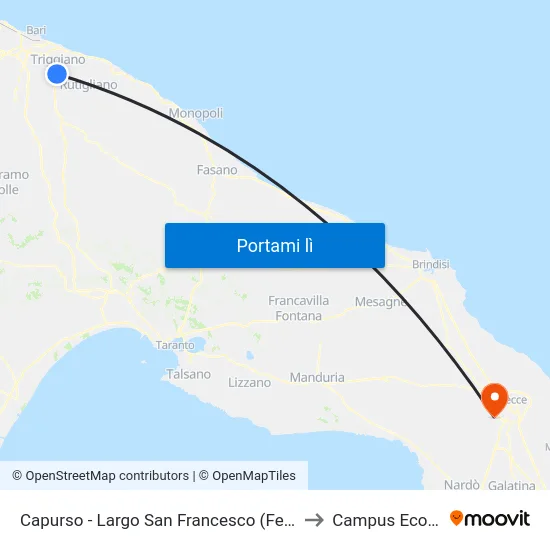 Capurso - Largo San Francesco (Fermata Fse) to Campus Ecotekne map