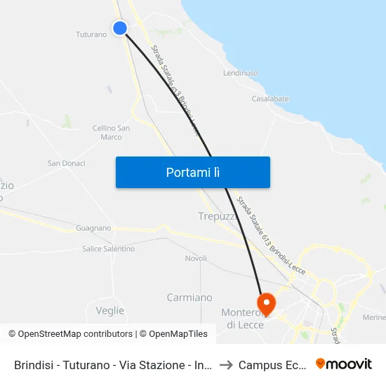 Brindisi - Tuturano - Via Stazione - Incr.Ss16 - Dir.Br to Campus Ecotekne map