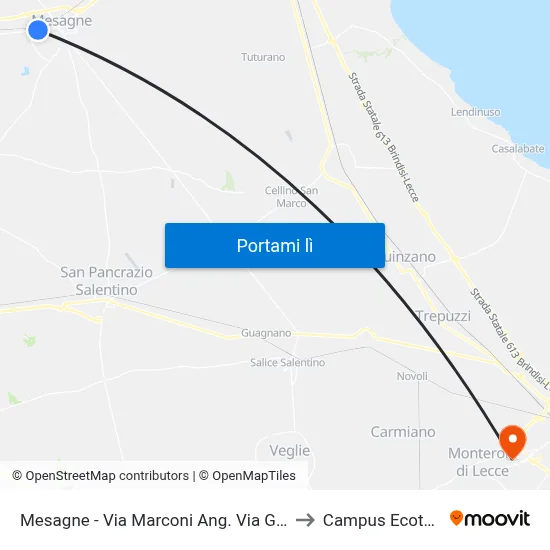 Mesagne - Via Marconi Ang. Via Gramsci to Campus Ecotekne map