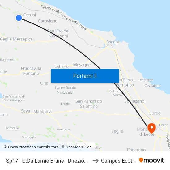 Ostuni - C.Da Lamie Brune - Direzione Cisternino to Campus Ecotekne map