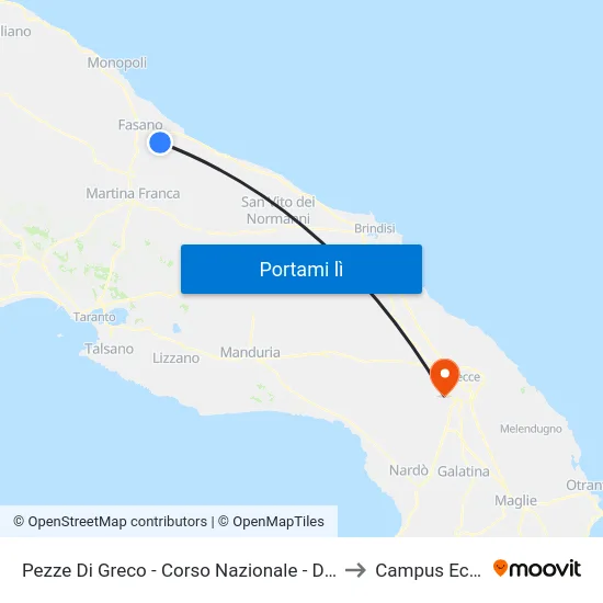 Pezze Di Greco - Corso Nazionale - Di Fronte Al N°10 to Campus Ecotekne map