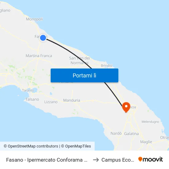 Fasano - Ipermercato Conforama Dir. Fasano to Campus Ecotekne map