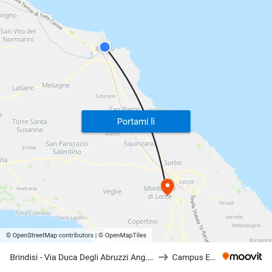 Brindisi - Via Duca Degli Abruzzi Ang. Via Castromediano to Campus Ecotekne map