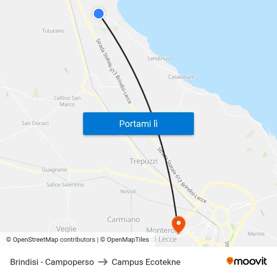 Brindisi - Campoperso to Campus Ecotekne map