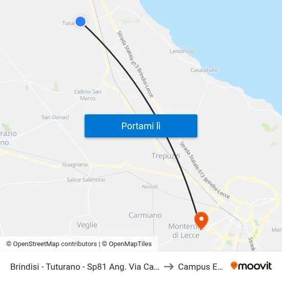 Brindisi - Tuturano - Sp81 Ang. Via Catalani Dir. Tuturano to Campus Ecotekne map
