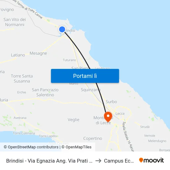 Brindisi - Via Serra Ang. Piazza Capuana to Campus Ecotekne map