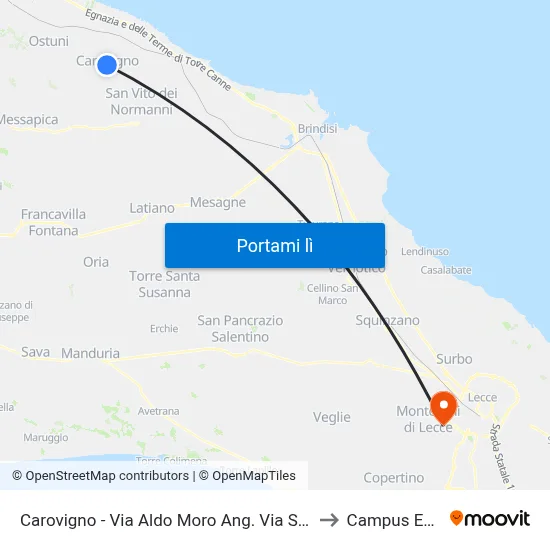 Carovigno - Via Aldo Moro Ang. Via San Giovanni Bosco to Campus Ecotekne map