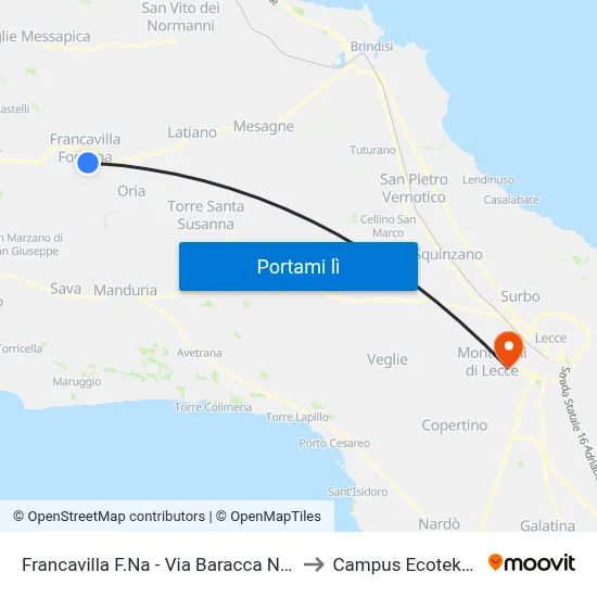 Francavilla F.Na - Via Baracca N°3 to Campus Ecotekne map
