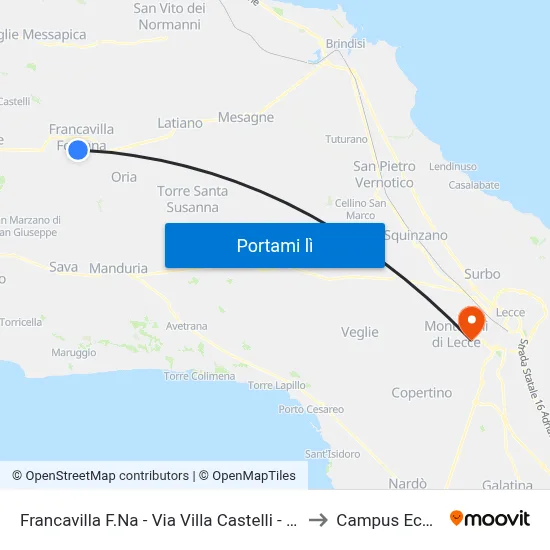 Francavilla F.Na - Via Villa Castelli - Pretura - N. 7 to Campus Ecotekne map